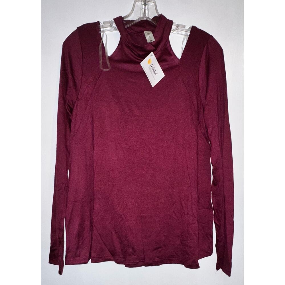 mts Wine Mock Neck Cutout Detail Knit Top ~ S